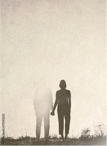 Woman holding hands with fading man in relationship photo