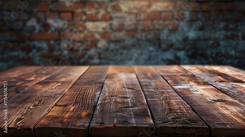 Empty wooden old wooden table and wall