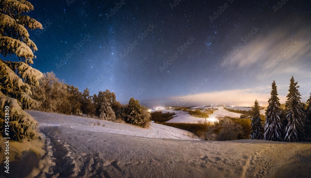 beautiful winter night landscape with snow covered