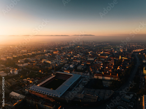 Aerial view of Bratislava city during beautiful sunset.