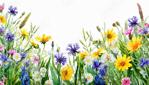 watercolor frame with wildflowers on the white background summer illustration © Claudio