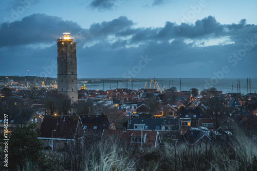 Netherlands, Friesland, Terschelling, Coastal town at dusk photo