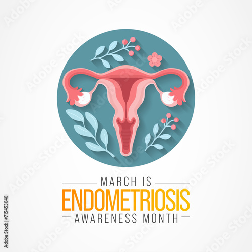 Endometriosis awareness month is observed every year in March, is a painful condition where endometrial tissue grows outside the uterus. Vector illustration