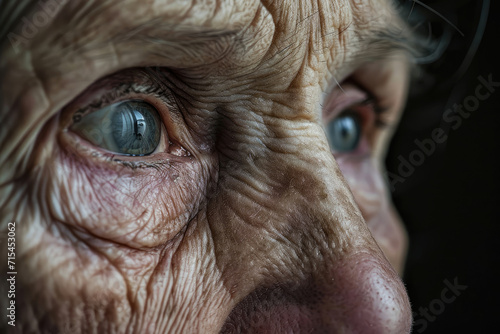 Close Up of Old Womans Blue Eyes, Detailed Portrait of Wise Age and Time