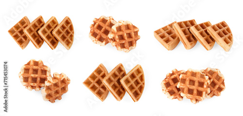 Tasty Belgian waffles isolated on white, collection