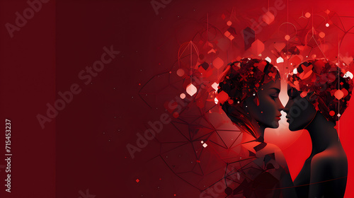 Two women are kissing. Beautiful light, bokeh effect. Valentine's Day, love. LGBT, lesbians couple, relationship. Diversity, homosexuality,,
Valentine's day red background generative aixa photo