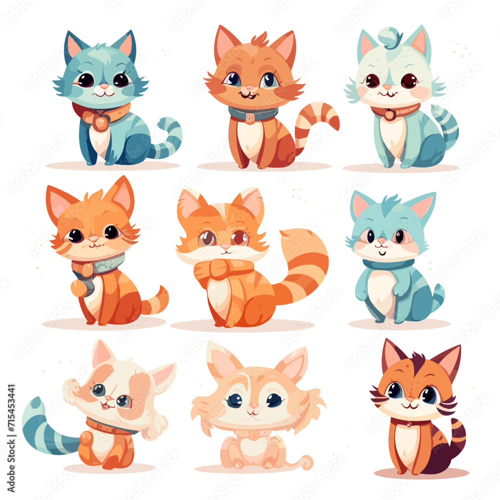 Cute cat set vector illustration