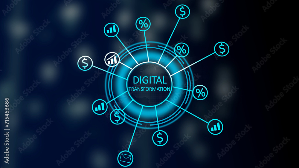 Concept of digitization of business processes digital transformation business growth concept graph icon successful business content illustration. - obrazy, fototapety, plakaty 