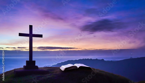 Silhouette of the Cross on a hill. Symbol of faith and hope