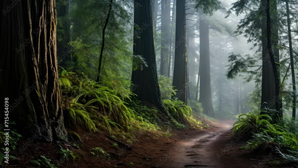 The fog dances and swirls around the towering trees, adding an element of mystique to the already scenic path. The fog dances and swirls around the towering trees, adding an element of mystique to the already scenic path.