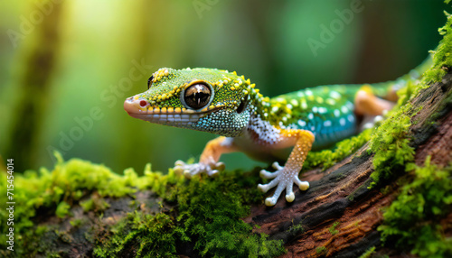 Green Gecko: Closeup of Exotic Reptile in Rainforest