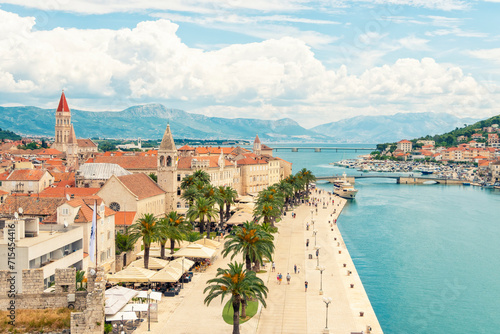 Croatia, Split-Dalmatia County, Trogir, Treelined promenade of town on Adriatic coast photo