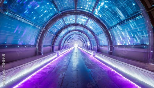 ethereal light tunnel in brilliant blue and purple stretching ahead