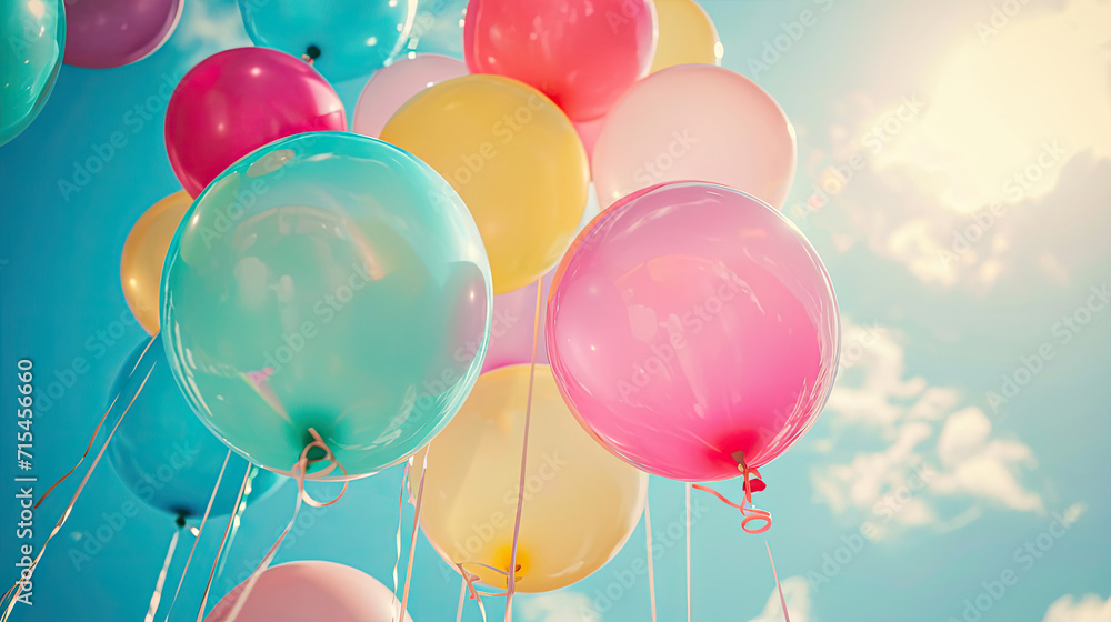 Vibrant Balloons Floating Freely in the Clear Blue Sky - Spectacular Visual Delight Vibrant Balloons Floating Freely in the Clear Blue Sky - Spectacular Visual Delight