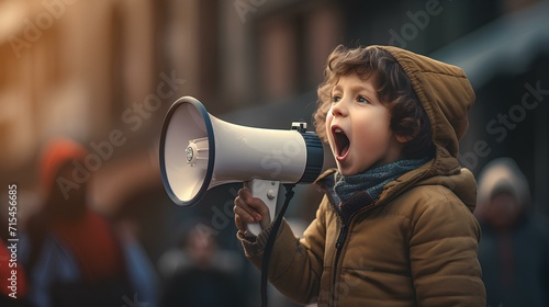 demo kid person with megaphone