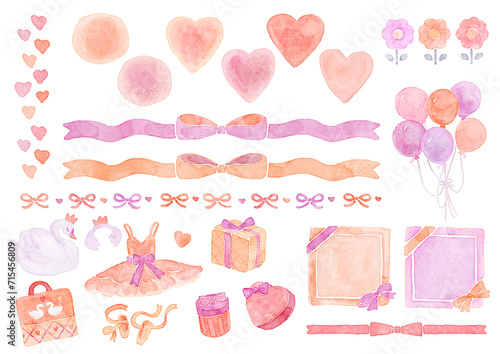 ハート_リボン_白鳥_バレエのイラスト素材