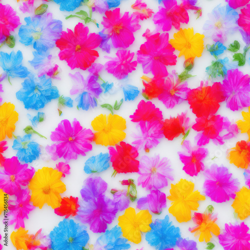 Flowers and ice. Abstract seamless pattern. AI generated.