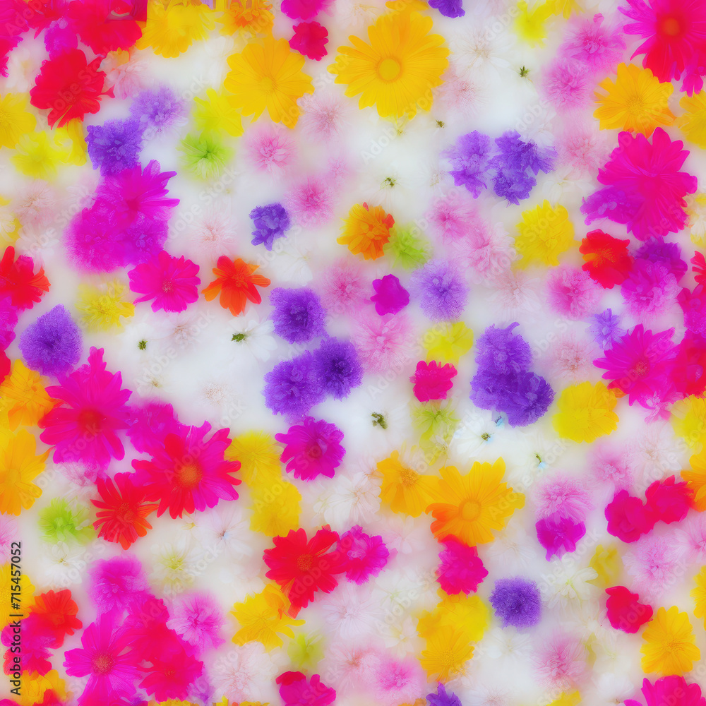 Flowers and ice. Abstract seamless pattern. AI generated.