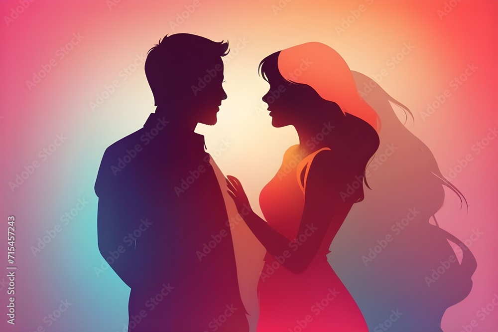 lovers shadow wallpaper illustration, valentine day concept