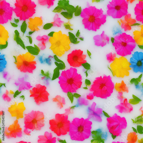 Flowers and ice. Abstract seamless pattern. AI generated.