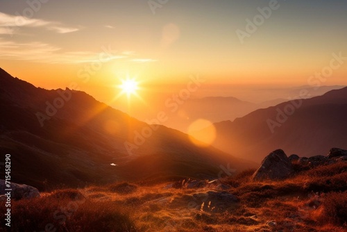 sunrise over the mountains. Generative AI