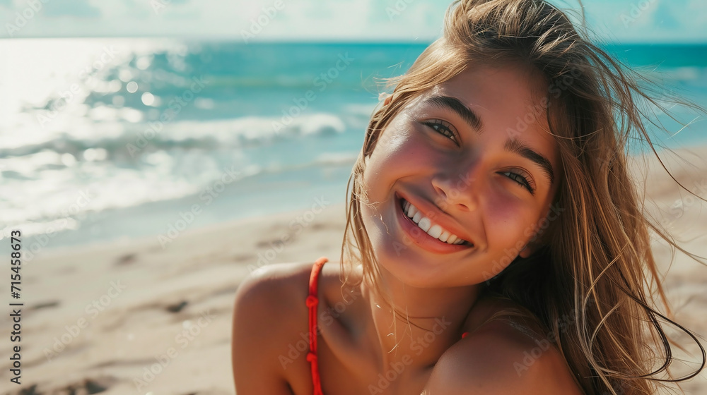 Portrait of beautiful woman on the beach. Portrait of beautiful woman on the beach.
