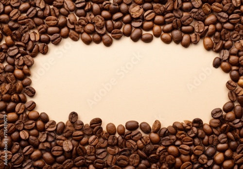 Top view of circle coffee beans on brown paper texture background