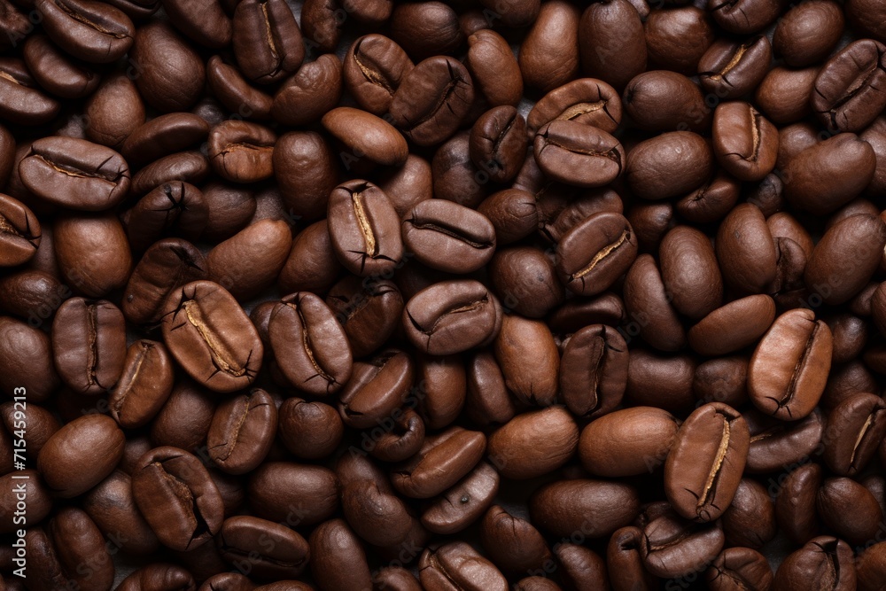 Close up view of dark fresh roasted coffee beans on coffee beans background. Closeup of coffee beans scattered background Close up view of dark fresh roasted coffee beans on coffee beans background. Closeup of coffee beans scattered background