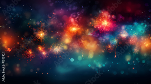 Beautiful fireworks background at night for holiday decoration © cai