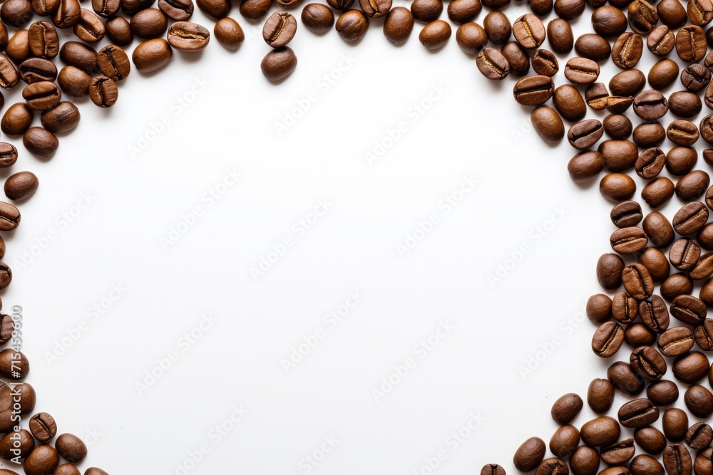 Top view of roasted coffee beans isolated on white background with copy space. Coffe beans with white space Top view of roasted coffee beans isolated on white background with copy space. Coffe beans with white space