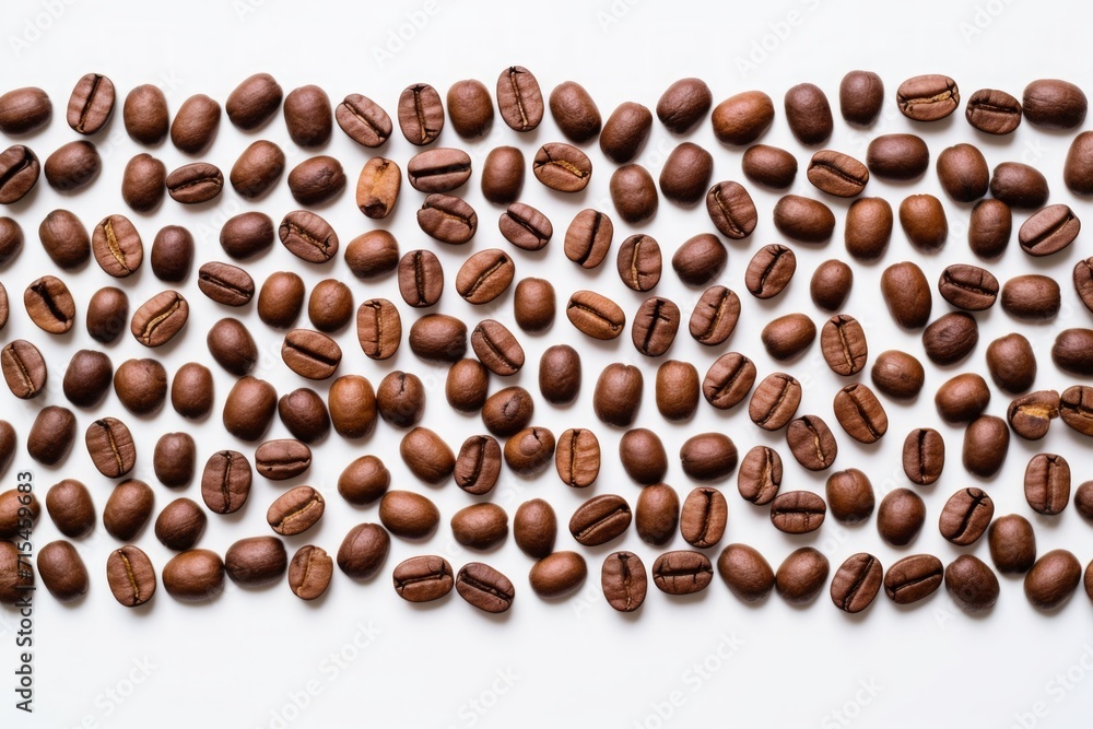 Obraz premium Top view of roasted coffee beans isolated on white background with copy space. Coffe beans with white space