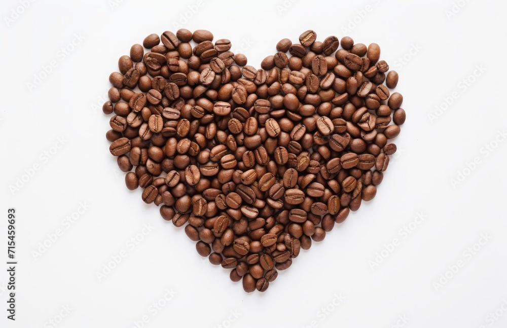 Top view coffee beans with empty heart shape background