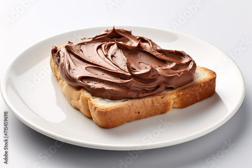 Chocolate spread toast sandwich on white plate