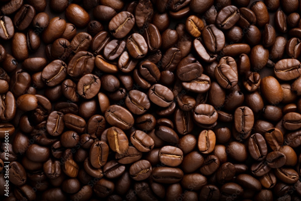 Close up view of dark fresh roasted coffee beans on coffee beans background. Closeup of coffee beans scattered background Close up view of dark fresh roasted coffee beans on coffee beans background. Closeup of coffee beans scattered background