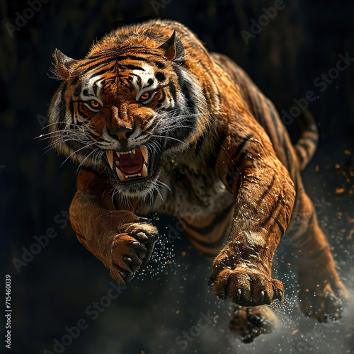 Snarling Saber-Tooth Tiger Rendered Art