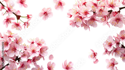 Dreamy cherry blossoms as a natural border, isolated on transparent background