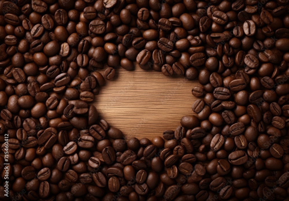 Top view of circle coffee beans on brown paper texture background Top view of circle coffee beans on brown paper texture background