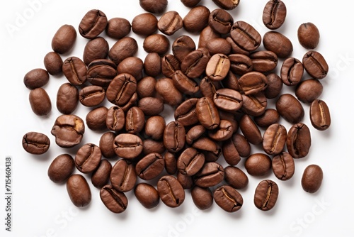 Top view of roasted coffee beans isolated on white background with copy space. Coffe beans with white space