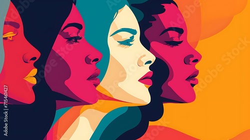 Colorful illustration for International Woman's day, 8th March wallpaper background, women poster card