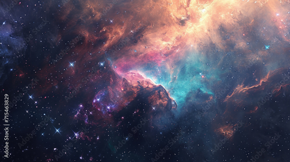 Abstract space scene background with soft pastel nebulae and twinkling stars - obrazy, fototapety, plakaty 