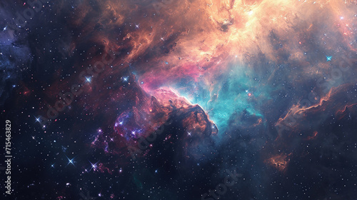 Abstract space scene background with soft pastel nebulae and twinkling stars photo