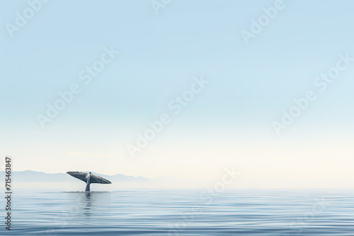 minimalist wellness photography, big whale in the sky over the sea