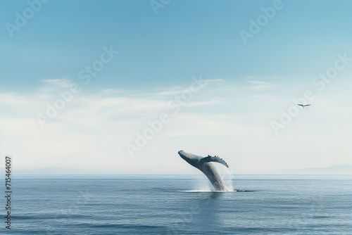 minimalist wellness photography, big whale in the sky over the sea