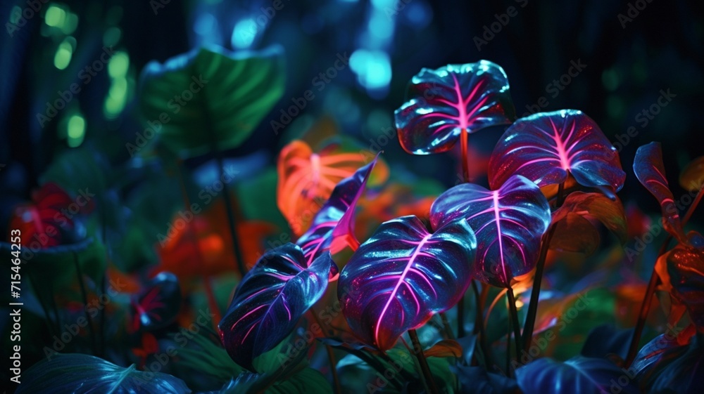Beautiful Asian tropical plant tree neon glow wallpaper
