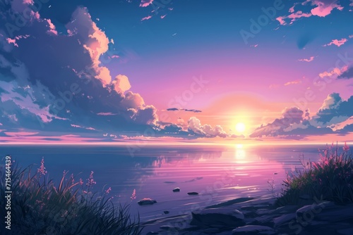 a beautiful calm relaxing sunset wallpaper anime