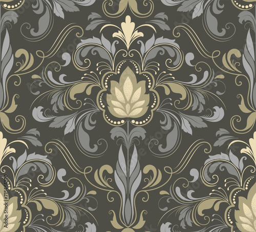 Damask seamless pattern element. Vector classical luxury old fashioned damask ornament, royal victorian seamless texture for wallpapers, textile, wrapping. Vintage exquisite floral baroque template.