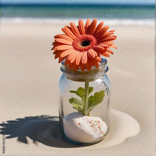 A Captivating Gerbera Jar Amidst Beach Serenity AI GENERATED