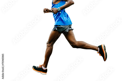 male african athlete running marathon race, legs jogger run world championships race isolated on transparent background