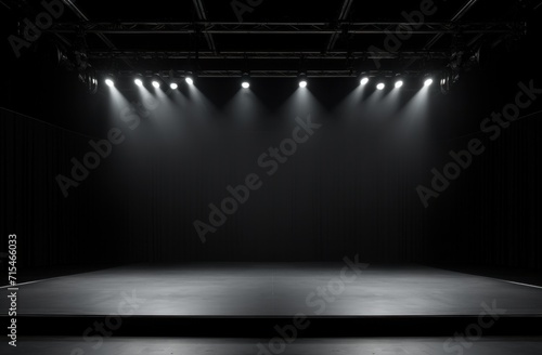 the stage with spotlights set against a black background.