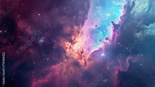 Abstract space scene background with soft pastel nebulae and twinkling stars